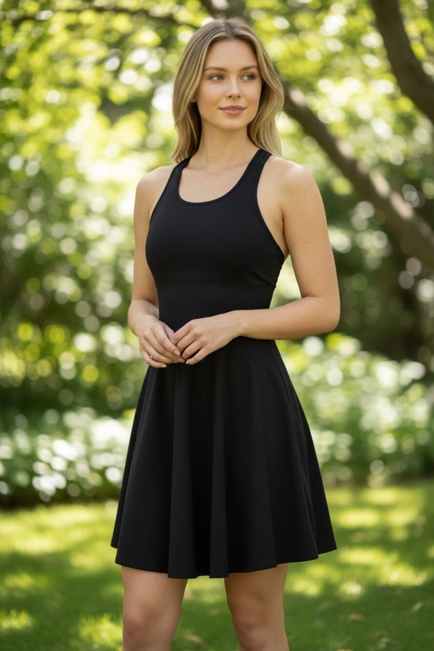 Harmony Balance Black Racerback Built In Bra Shaping Dress Womens XL NWT